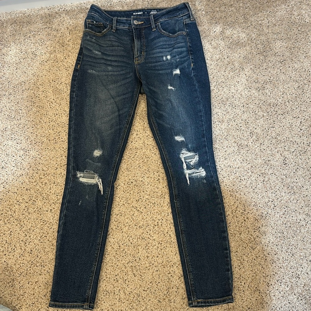 Old Navy Women 4 Jeans Rockstar Super Skinny Dark Wash Distressed High Rise